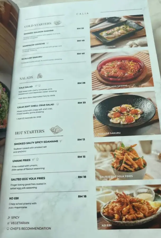 Calia Menu Malaysia