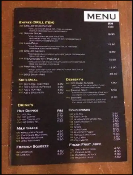 Der Cabin Menu