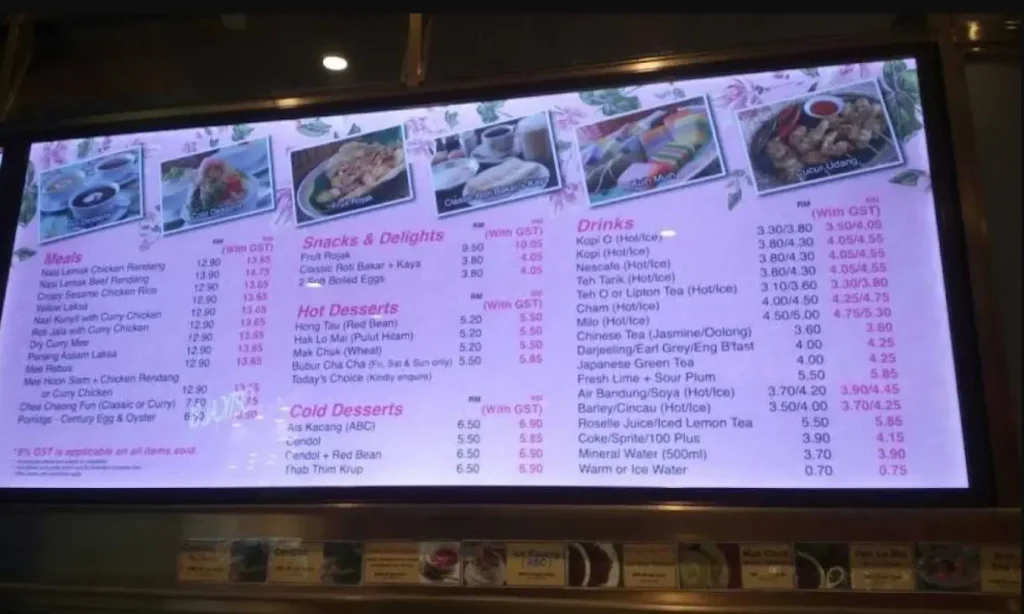 Nyonya Colors Menu Malaysia