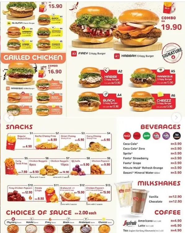 Rizal Burger Malaysia Menu