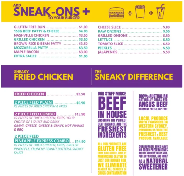 Sneaky Burgers Menu