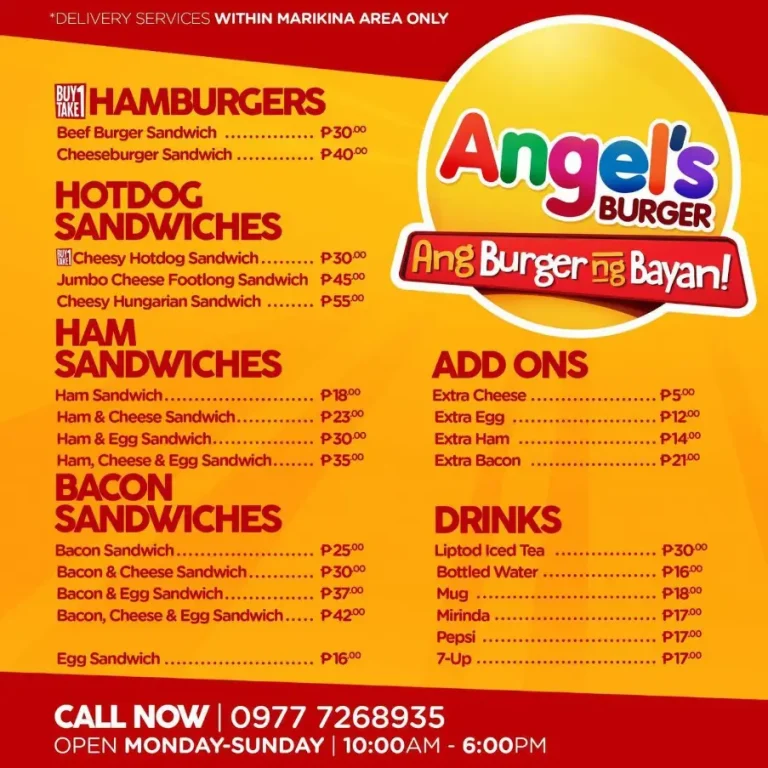 Angel’s Burger Menu