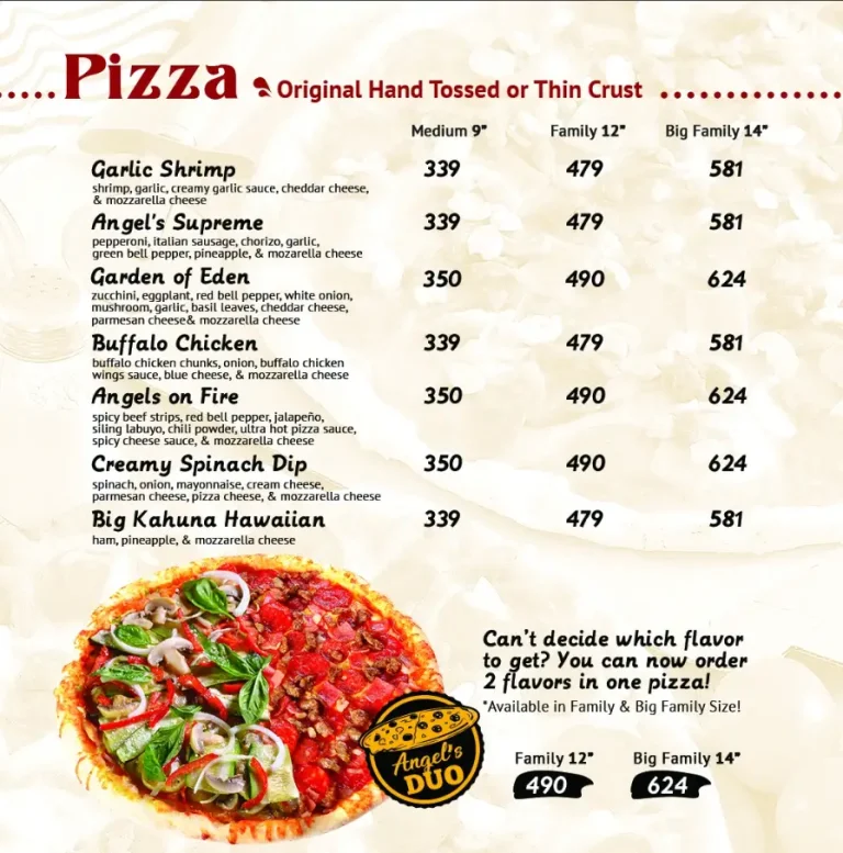 Angel’s Pizza Menu