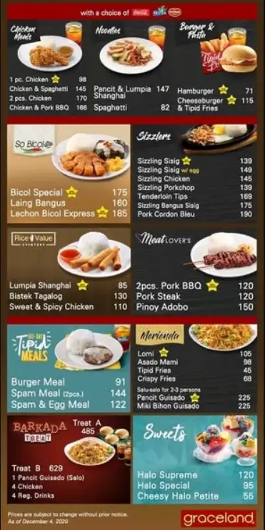 Graceland Menu Philippines