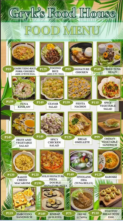 Gryk’s Food House Menu Philippines