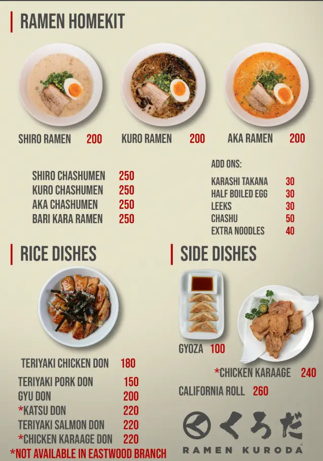 Ramen Kuroda Menu Philippines