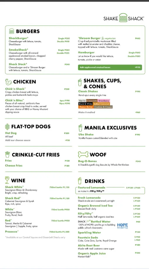 Shake Shack Menu Philippines