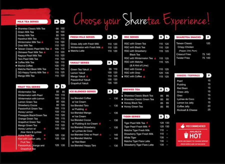 Sharetea Menu Philippines