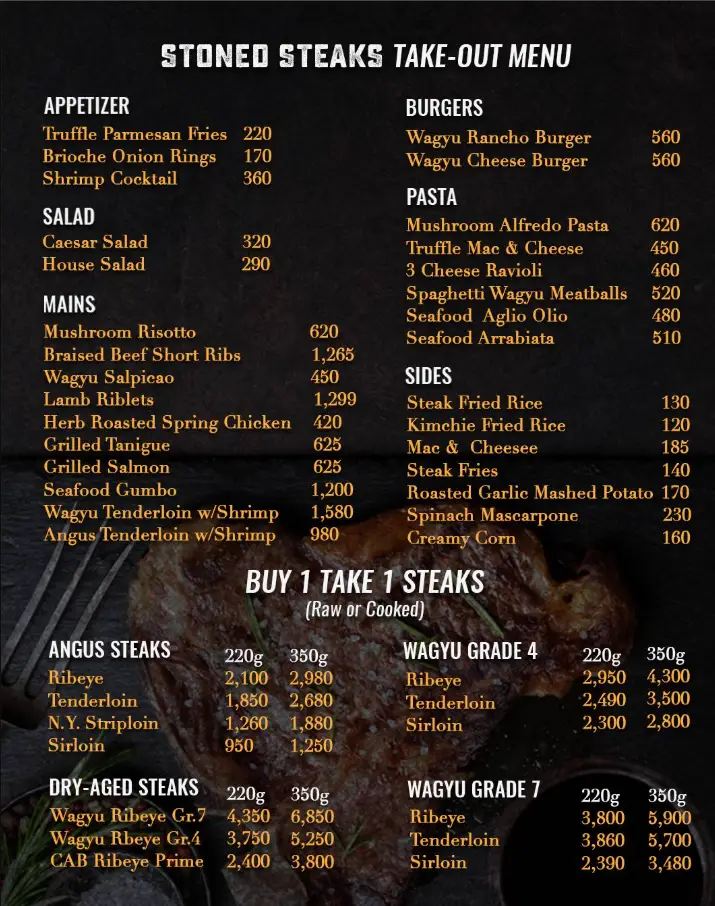 Stoned Steaks Menu