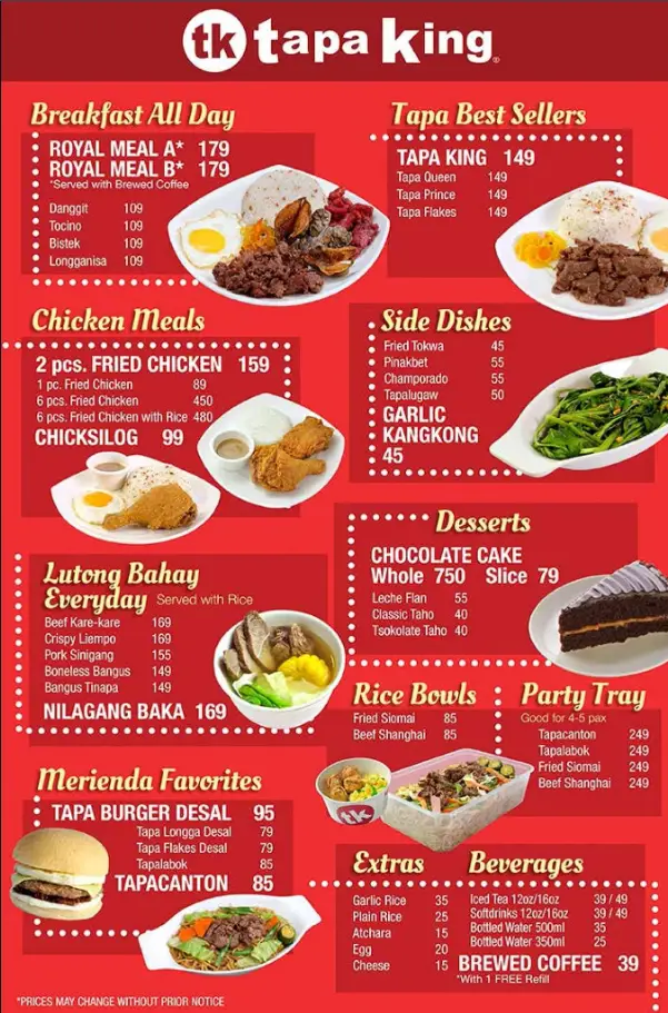 Tapa King Menu Philippines