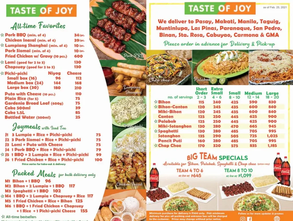 Taste of Joy Menu Philippines