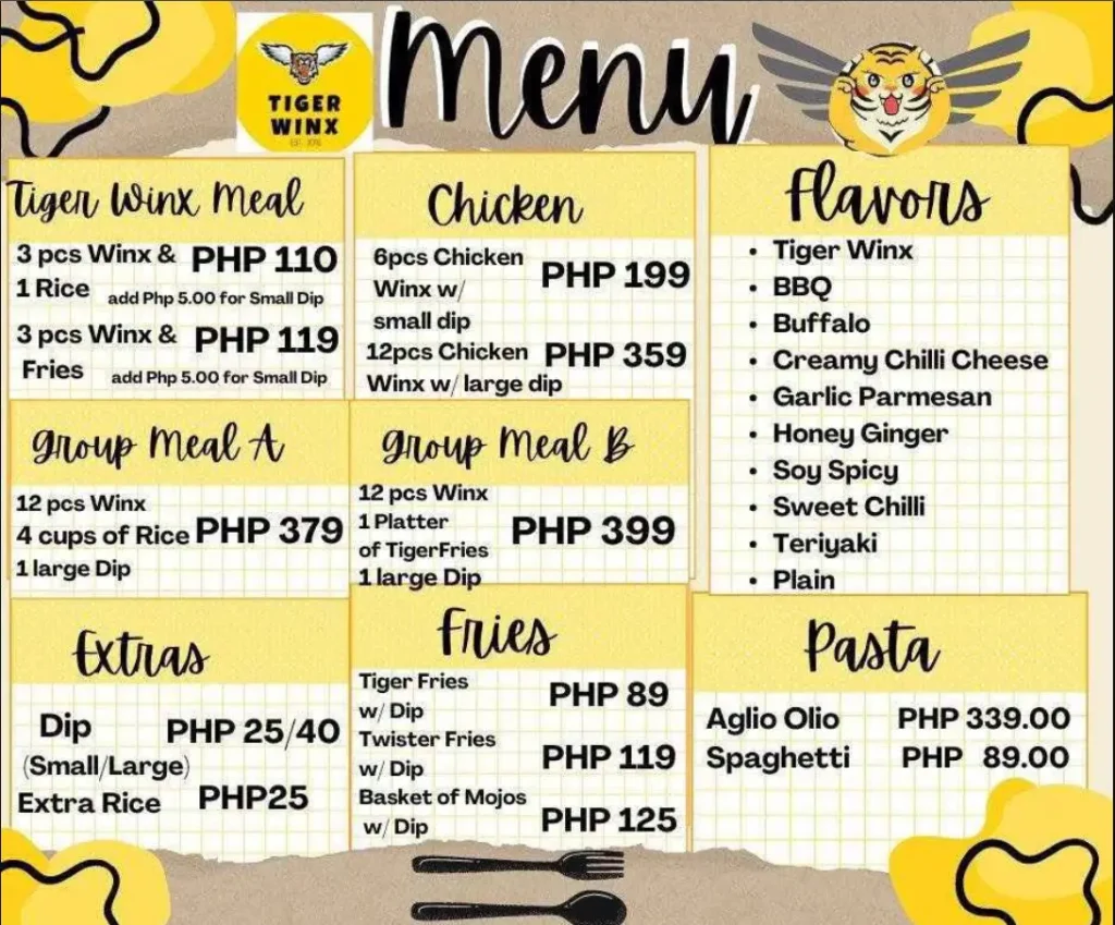 Tiger Winx Menu Philippines